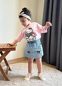 Костюм для дівчинки Boyboy з принтом Hello Kitty, футболка та джинсова спідниця-шорти, зріст 104 см