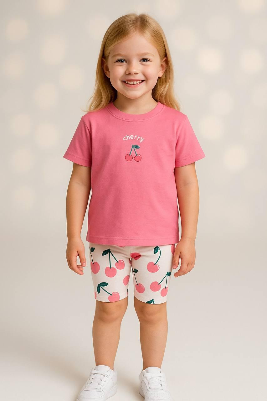 Комплект з велосипедками для дівчинки Zara з пірнтом Cherry, Рожевий, зріст 98 см, фото 1