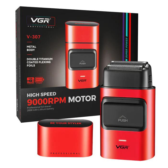 Електробритва VGR V-307 RED з подвійним лезом, 2000 mAh, 9000 об/хв, шейвер із LED дисплеєм, фото 1