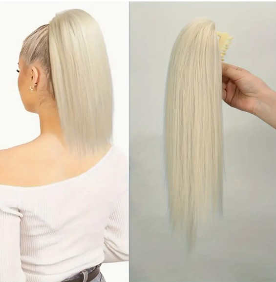 Шиньйон хвіст рівний на крабі Скандинавський білий каскад 40 см термовлокно, фото 1