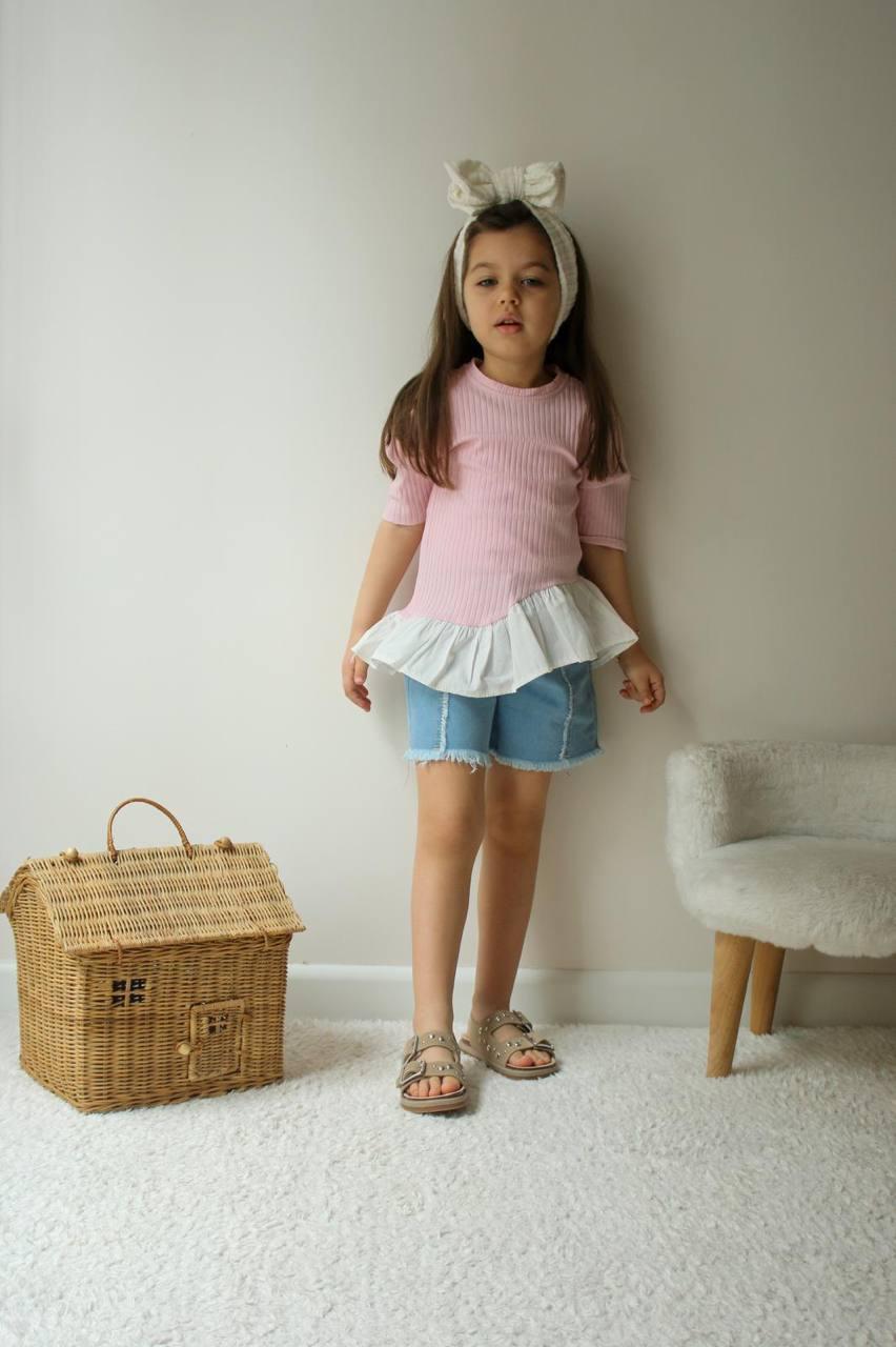 Костюм для дівчинки Jeliboom футболка в рубчик та джинсові шорти, зріст 104 см, фото 1