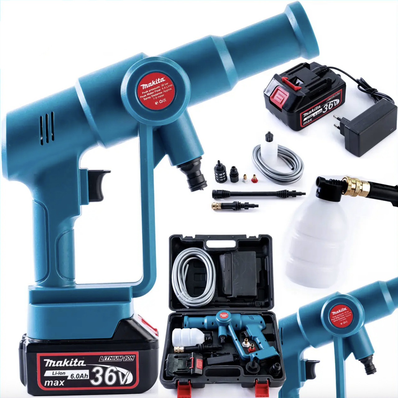 Безщіткова акумуляторна мийка Makita DHW160Z (36V, 6Ah,36 БАР) Портативна ручна АКБ мінімийка Макіта, фото 1