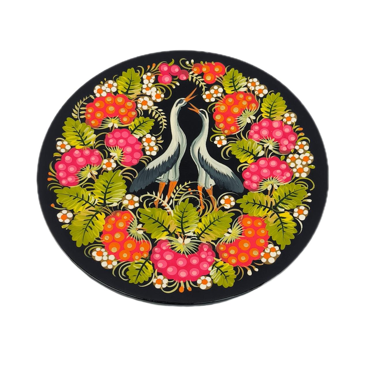 Тарілка 15 см у подарунковій коробці "Лелеки в калині" з авторським петриківським розписом