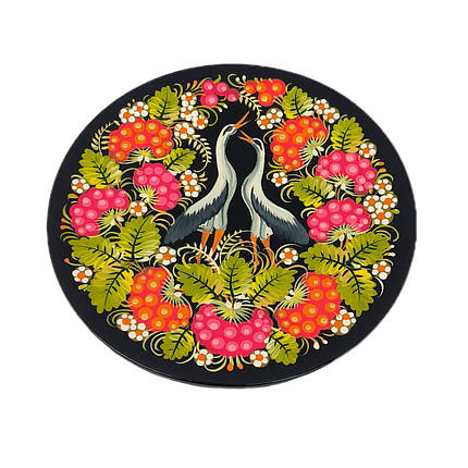 Тарілка 15 см у подарунковій коробці "Лелеки в калині" з авторським петриківським розписом, фото 1
