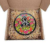 Тарілка 15 см у подарунковій коробці "Лелеки в калині" з авторським петриківським розписом, фото 4