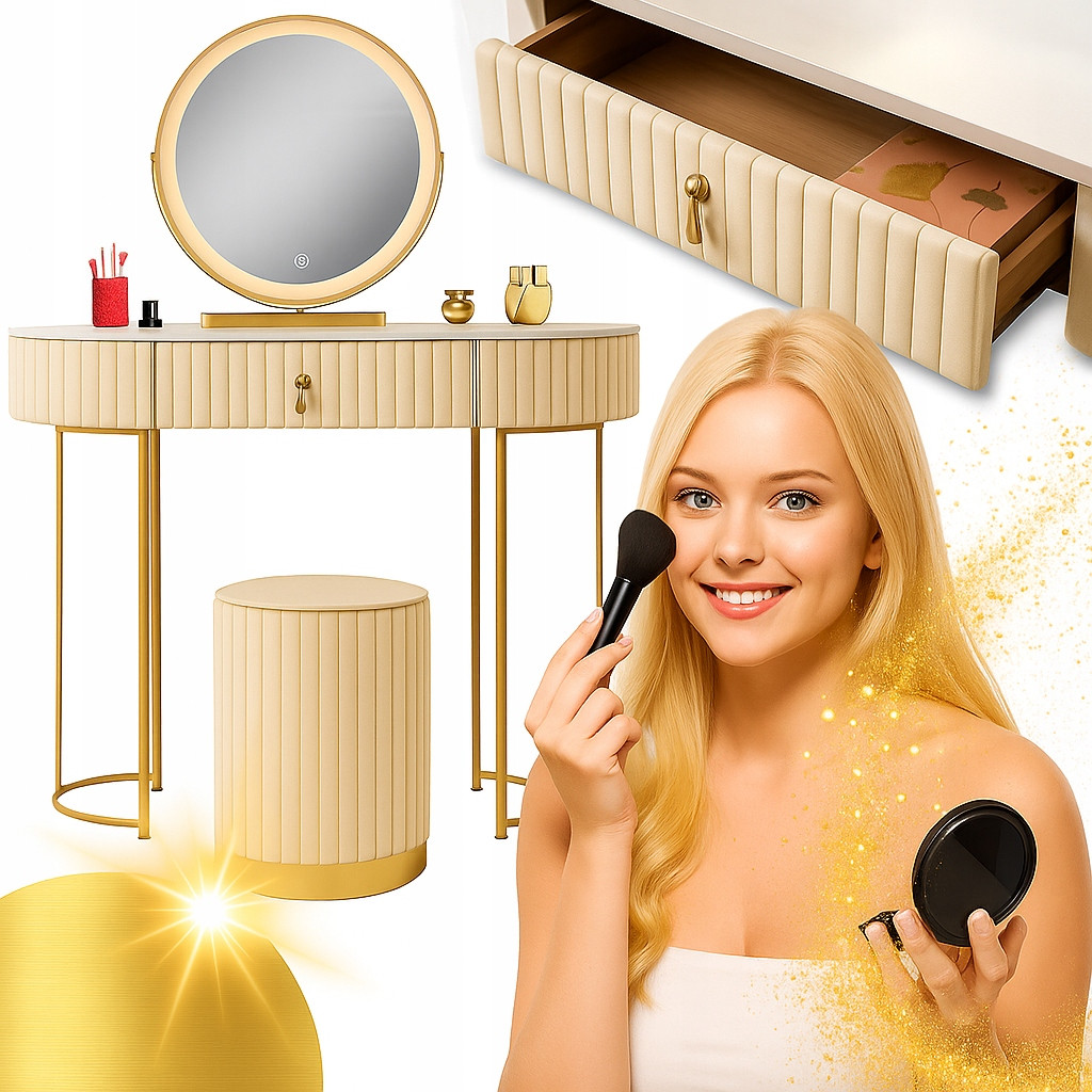 Туалетний столик AliWoods LUXURO DRESSER BEIGE Glamour 76 x 100 x 40см + Табурет у комплекті