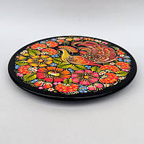 Дерев'яна тарілка 20 см з петриківським розписом "Жар птиця та квіти", гарний подарунок у подарунковій коробці, фото 2