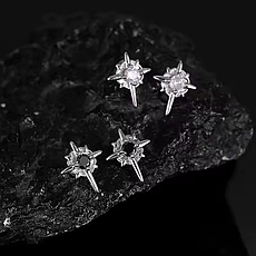 Сережки на магніті обманки "Зірка" із чорним каменем, фото 4