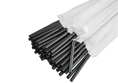 Трубочка чорна гофра в індивідуальній упаковці 21 см 200шт/уп