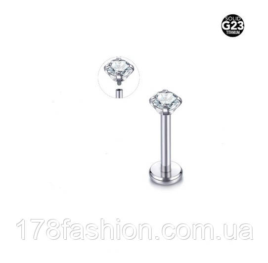 Титановий лабрет для пірсингу губи камінь 3 мм., фото 1