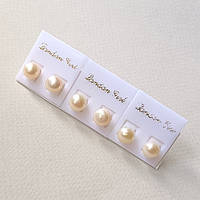 Сережки Пусети 8 мм 3 пари Натуральні Рожеві Перли