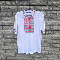 Вишиванка дитяча біла з червоною вишивкою ромби 1202