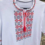 Вишиванка дитяча біла з червоною вишивкою ромби 1202, фото 3