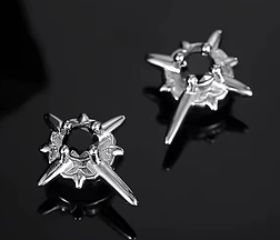 Сережки на магніті обманки "Зірка" із чорним каменем, фото 2