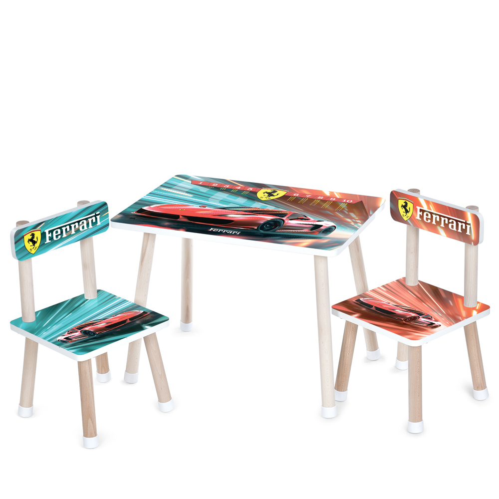 Дерев'яний столик з двома стільцями Bambi Ferrari (табличка множення) M 501-33 Червоний