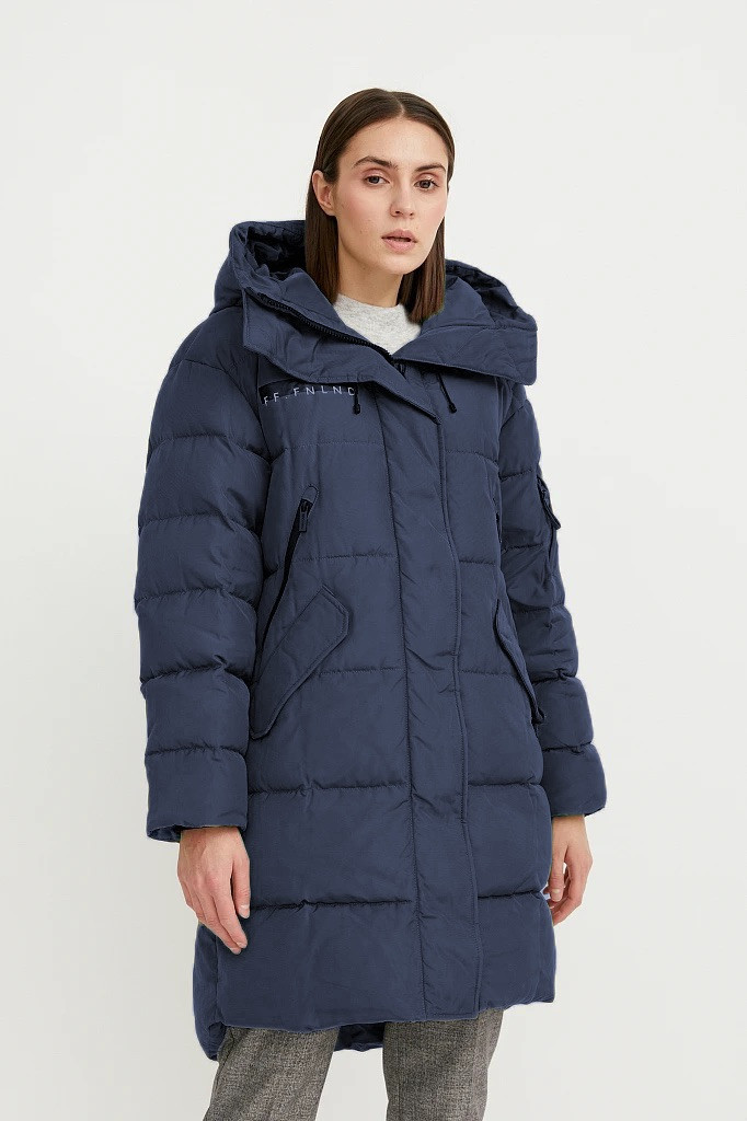 Довгий жіночий пуховик з високим коміром Finn Flare W20-51005-101 синій 2XL, фото 1