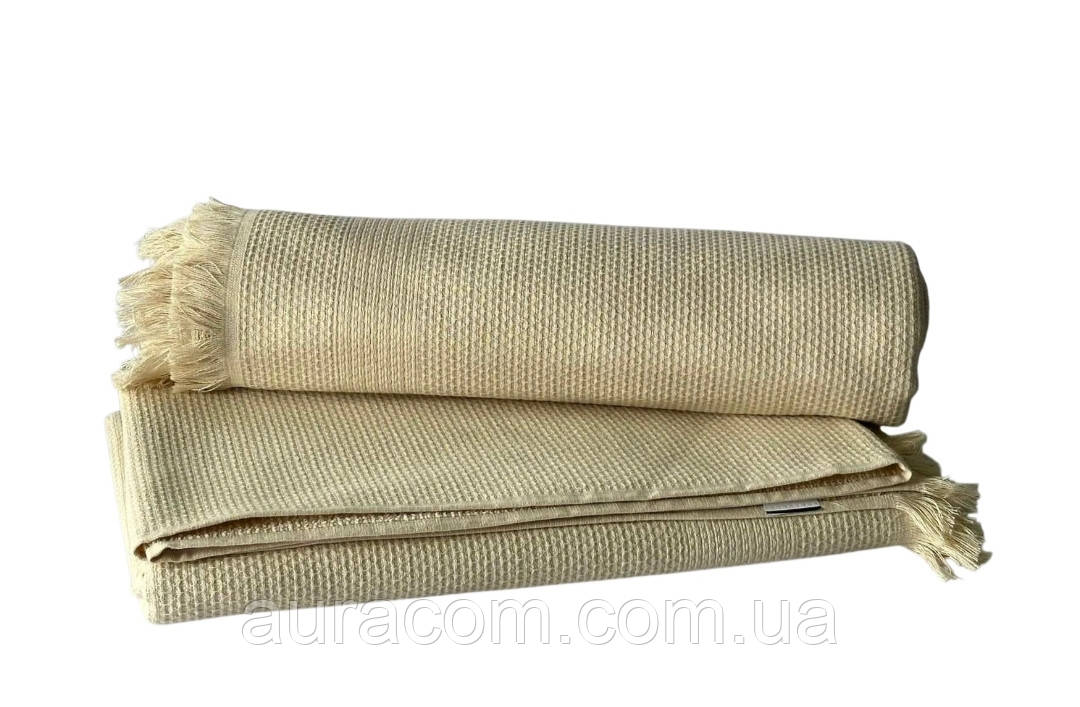 Світло бежевий колір, великий рушник, 90 х 160 см, вафельний+махровий.Туреччина, фото 1