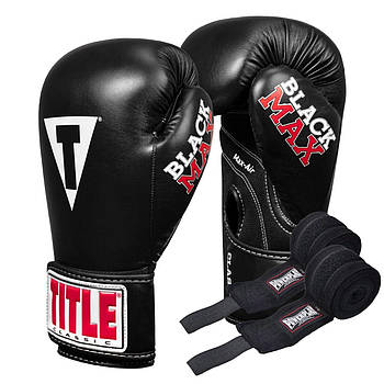 Боксерські рукавиці TITLE Classic Black Max Black 8 oz (бинти 4м. в комплекті)