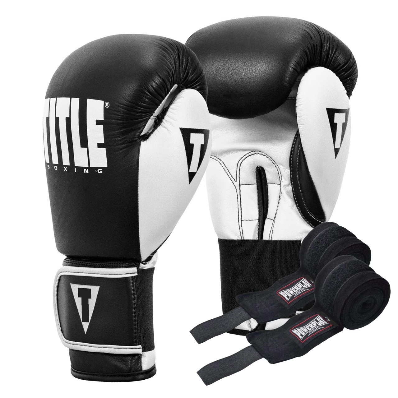 Боксерські рукавиці TITLE Boxing Dynamic Strike Black/White 12 oz (бинти 4м. в комплекті), фото 1