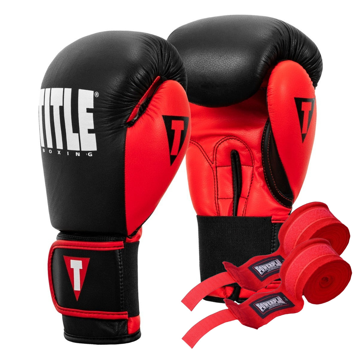 Боксерські рукавиці TITLE Boxing Dynamic Strike Black/Red 12 oz (бинти 4м. в комплекті), фото 1
