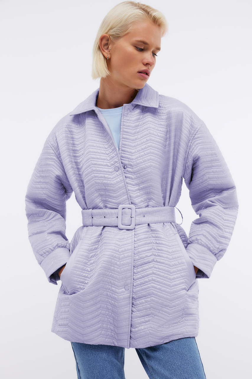 Подовжена жіноча куртка-сорочка з поясом Baon B0324011-600 фіолетова M, фото 1