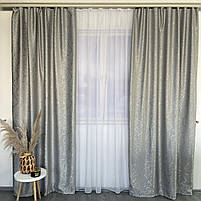 Штори льон "бите скло" світло-сірі  з білим шифоновим тюлем ALBO (SHTN-M17-6), фото 2