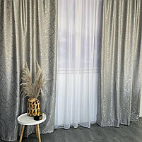 Штори льон "бите скло" світло-сірі  з білим шифоновим тюлем ALBO (SHTN-M17-6), фото 6