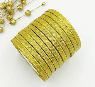 ОПТ / Стрічка парча / 0.6 см / Упаковка - 10 рулонів по 23 метри / Золотий