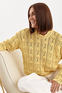 Жіночий светр з ажурної в'язки - жовтий цвет, ONE SIZE (є розміри)