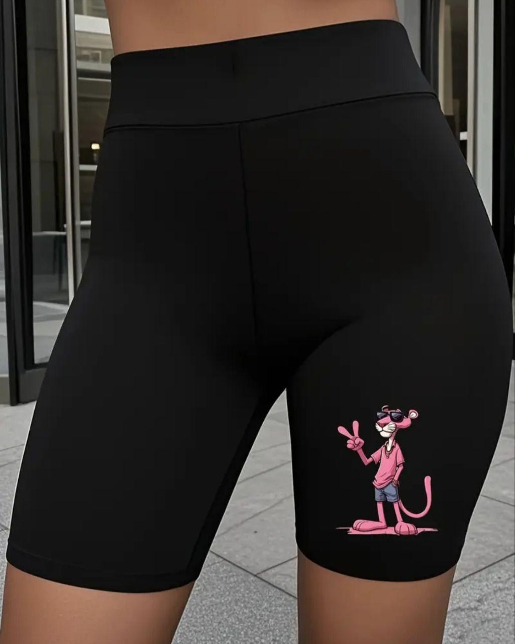 Чорні  жіночі велосипедки з принтом "Рожева пантера", фото 1