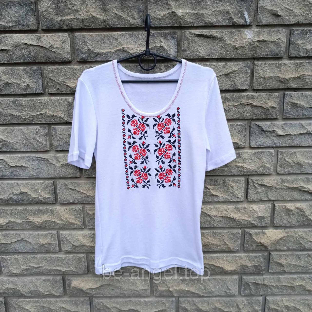 Вишиванка жіноча біла червоно-чорний візерунок хрестиком, фото 1