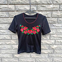 Вишиванка жіноча чорна МАКИ, короткий рукав
