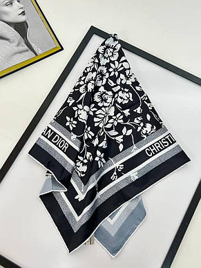 Шовкова брендова хустка Christian Dior 90*90 см чорна ручна обробка краю, фото 2