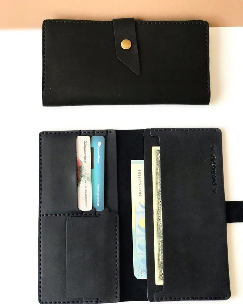 Чоловічий компактний вінтажний гаманець портмоне з натуральної шкіри з монетницею ручної роботи Promo чорний, фото 1