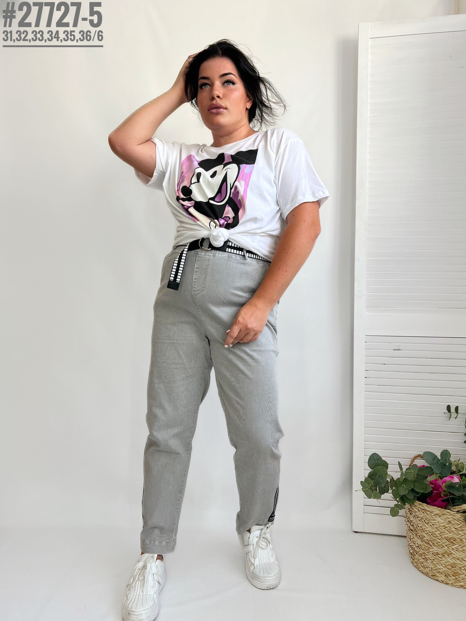 Жіночі штани у тонку смужку з поясом розмірний ряд 31,32,33,34,35,36