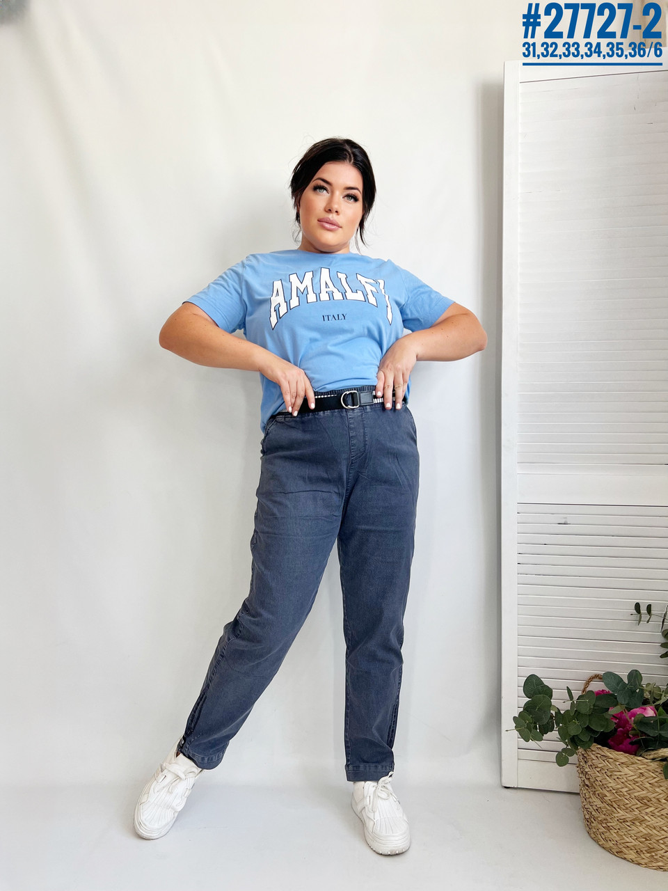 Жіночі штани у тонку смужку з поясом розмірний ряд 31,32,33,34,35,36, фото 1