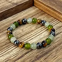 Браслет з натурального каміння тигрове око, зелений авантюрин, гематит, зелений агат 8 мм