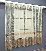 Тюль сітка "Juli" Арка на кухню, колір кремовий з карамельним 1718т