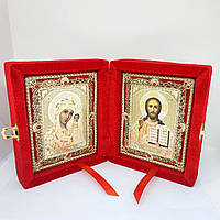 Складень-ікона в бархаті, Спаситель і Богородиця