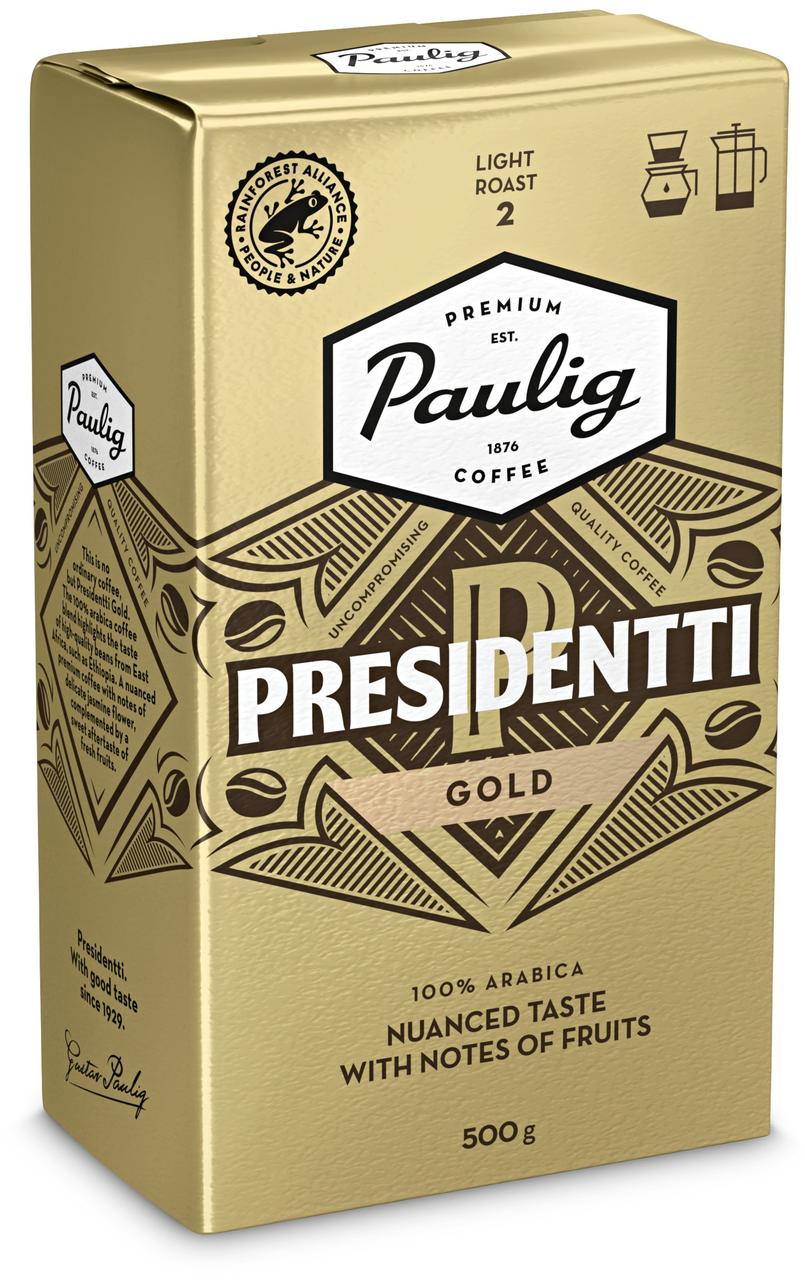 Оригінал! Кава мелена Paulig Presidentti GOLD LABEL 500г, 100% Arabica світлого обсмажування Фінляндія