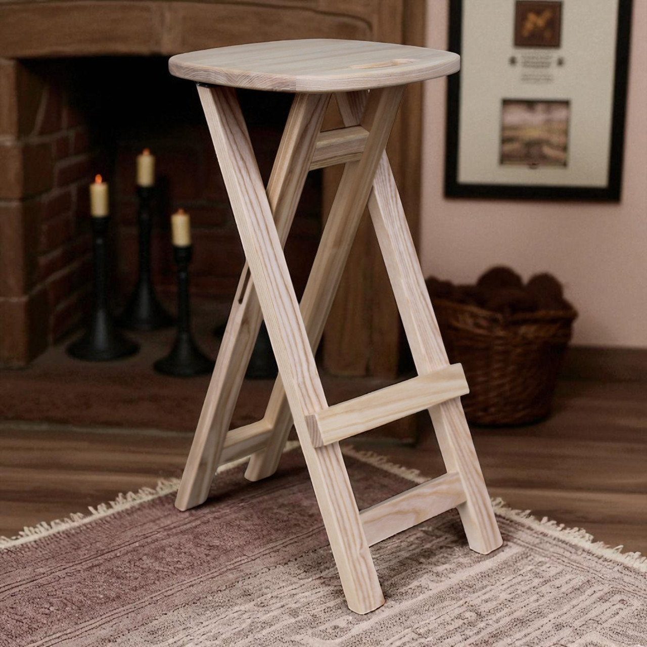 Високий розкладний барний дерев'яний табурет з підніжкою Стілець із натурального дерева Квадратний ЯСЕН, фото 1