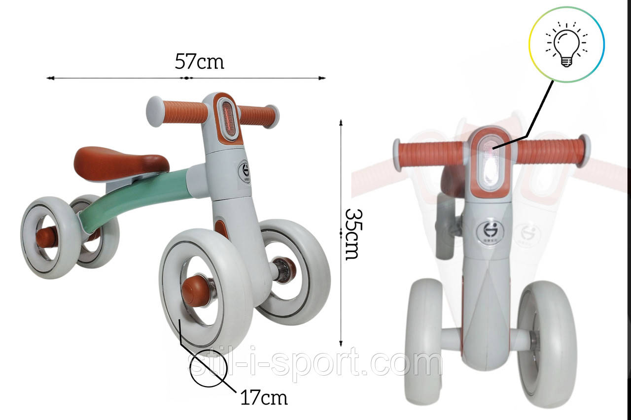 Велобіг Толокар 4-Колесний Зелений з Ліхтариком, фото 1