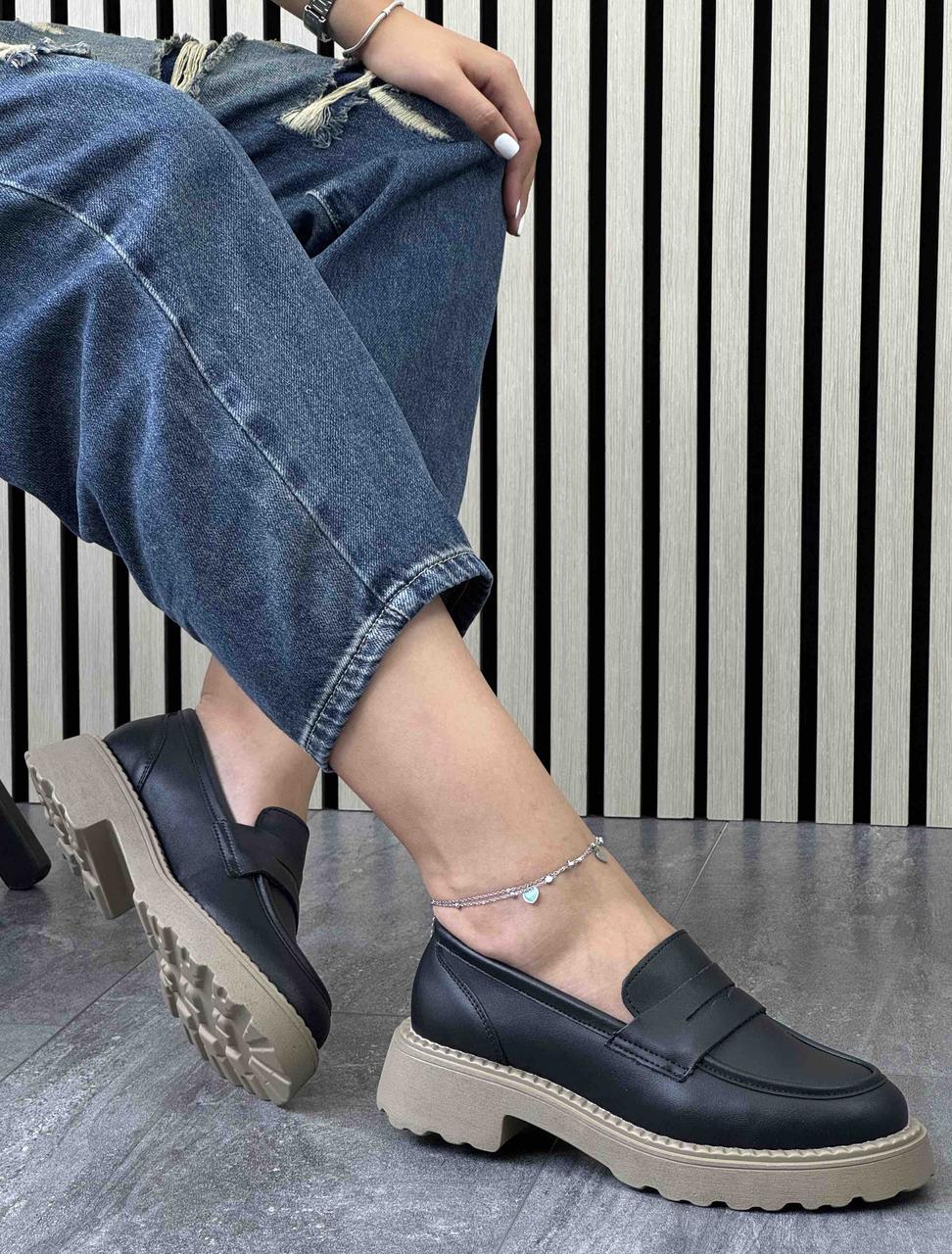 Туфлі лофери " ШКІРА " жіночі 6 пар у ящику чорного кольору 37-41, фото 1