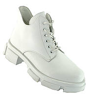 Ботинки женские кожаные на шнуровке с молнией белые демисезонные размер 38
