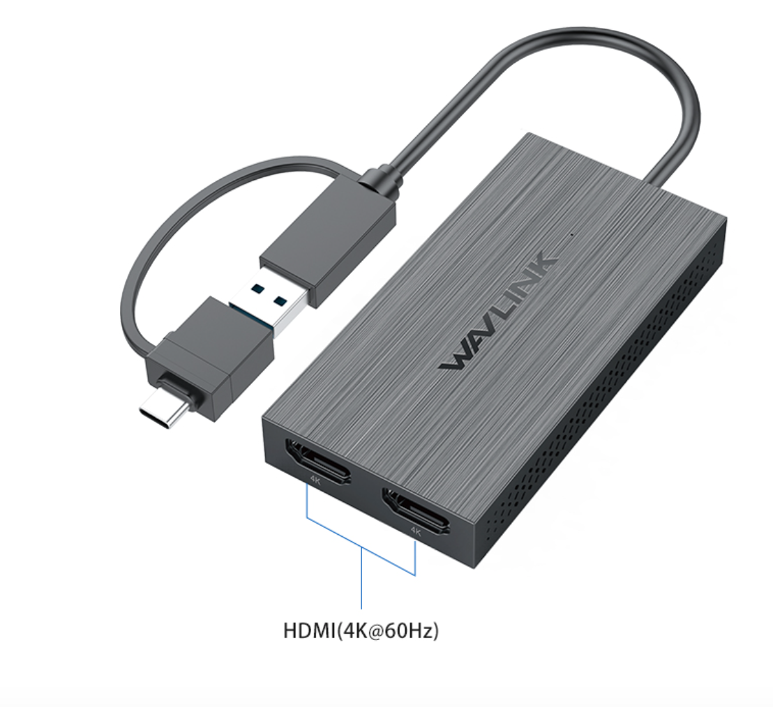 Адаптер WAVLINK на два монітора USB-A/USB-C to Dual HDMI Windows MacOS M1/M2/M3 4K@60Hz WL-UG6902H трейдинг, фото 1
