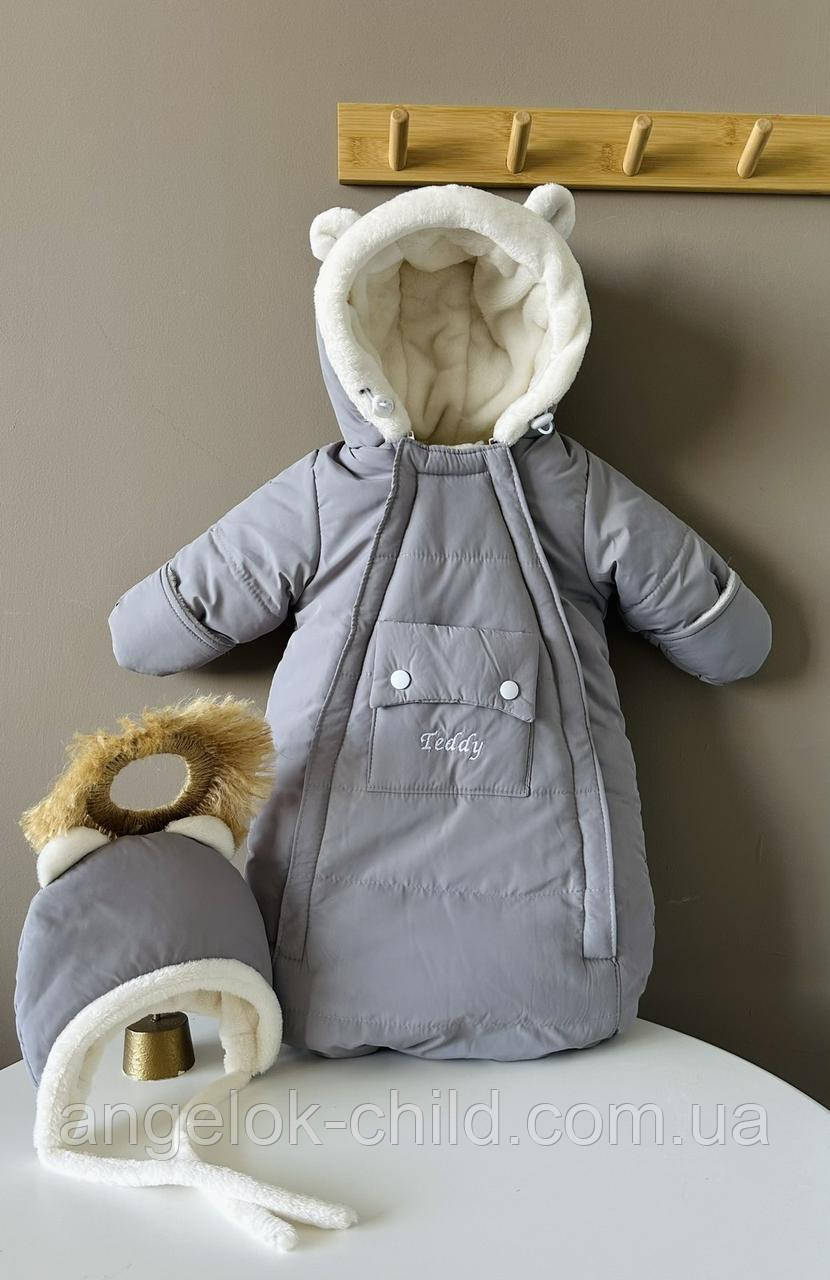 Зимовий комбінезон для новонароджених із шапочкою, комбінезон від 0 до 6 місяців Angelok-child, фото 1