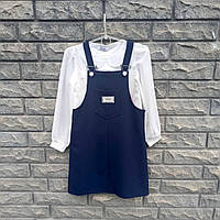 Сарафан шкільний дитячий, з кишенею зпереду, синій