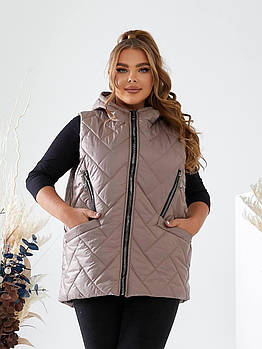 Жилетка жіноча стьобана з капюшоном на молнії синтепон 150 рр.48-50, 52-54, 56-58