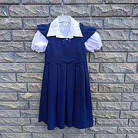 Сарафан шкільний синій з бантиком, гіпюр на поясі