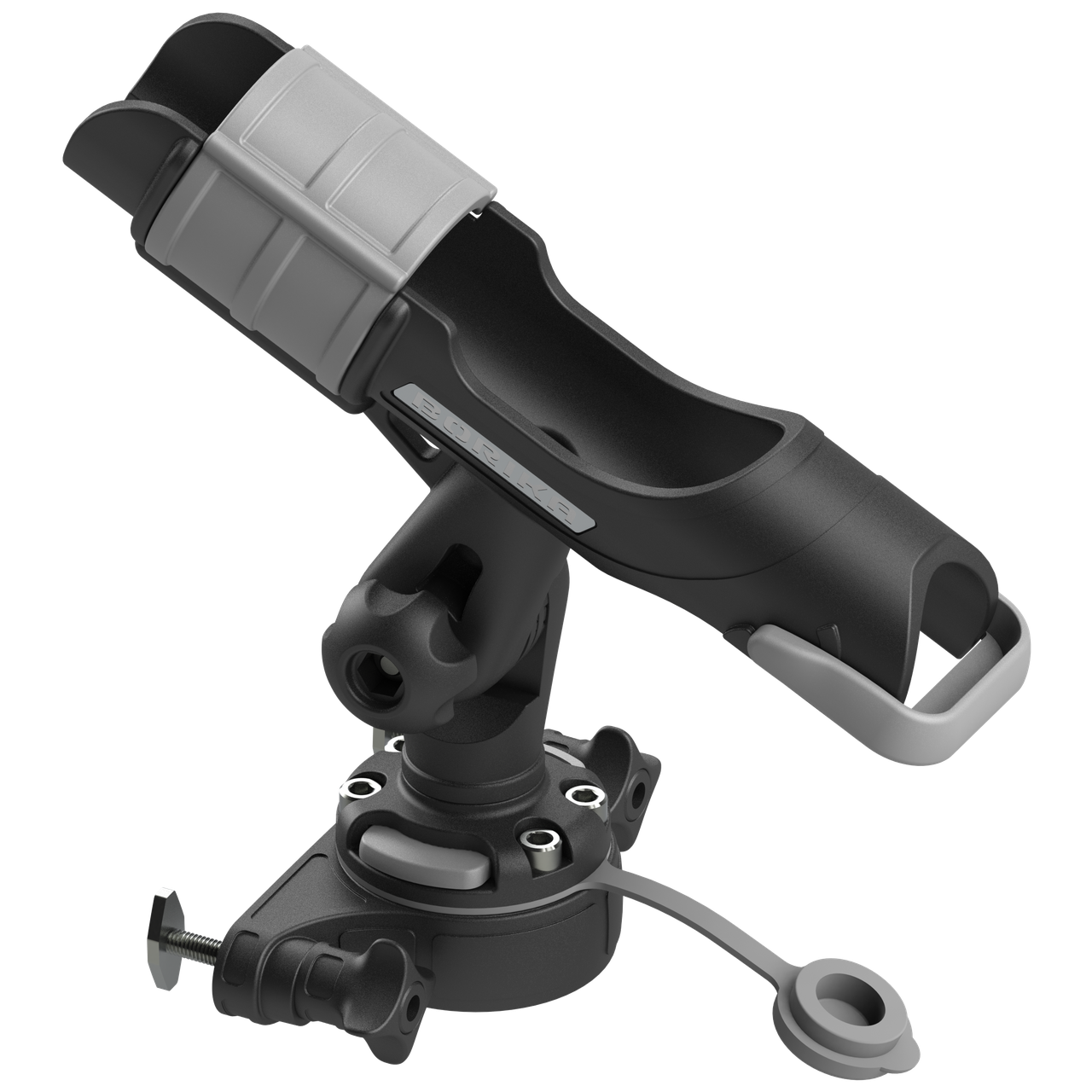 Тримач спинінга BORIKA FASTen HTa213 з кріпленням для Т-пазів алюмінієвих катерів чорний-сірий регулювання кута нахилу, фото 1